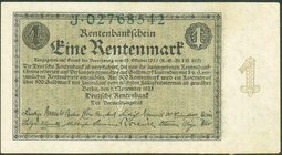 Rentenbank von 1923/1937. 
1 Rentenmark 1.11.1923 Reichsdruckerei,Serie J. Ros. 154a. . 

rs. Falz,II