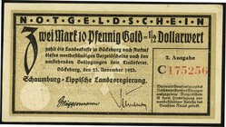 NIEDERSACHSEN. 
Schaumburg- Lippe Landesregierung. 2.10 Mark-1/2 Dollar 23.11.1923. Ke. 401a. 5 Stück. 

braunfleckig, I-II