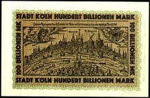 RHEINLAND. 
Köln, Stadt. 100 Bio. Mark 1.11.1923 Stadtansicht, entwertet. v.E. 779.136a, Ke. 2684 ggg. . 

I