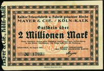 RHEINLAND. 
Köln-Kalk, Kalker Trieurfabrik Mayer & Cie.. 2 Mio. Mk. 10.8.1923. v.E.&nbsp; 855.2, Ke.&nbsp; 2729b. . 

II