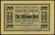 WESTFALEN-LIPPE. 
Werne, Klöckner Werke Zeche Werne. 500 T., 1 Mio.8.8.,1,2 Mio.Mk. 14.8. ,2,5 Mio. Mk. 20.8.1923. Ke. 5565a-c, Topp&nbsp; 898.1-4. (...
