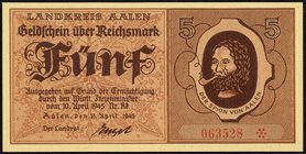 WÜRTTEMBERG. 
Aalen, Landkreis. 5, 10 Reichsmark 10.4.1945. Schöne&nbsp; O141-42c. . 

I