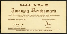 WÜRTTEMBERG. 
Nürtingen, Kreisverband. 1- 50 RM 10.4.1945 Gutscheine des Kreisverbandes, meist rot entwertet. (6) Pi.107-112 Schöne 131-136. 

meis...