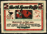 NOTGELD BESONDERER ART. 
STOFFGELD. 
Bielefeld. 1 Mark 1.12.1918 violett/orange/schwarz Leinen. Gra.&nbsp; 7, Grasser-Pi.&nbsp; 11. . 

I-II