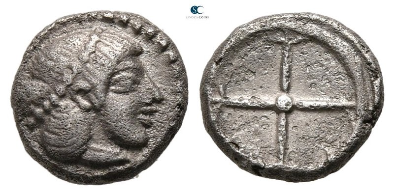 Sicily. Syracuse circa 478-466 BC. 
Litra AR

10 mm., 0,89 g.

Head of Aret...