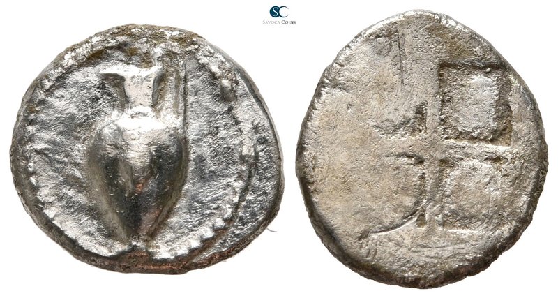 Macedon. Terone circa 490-480 BC. 
Tetrobol AR

16 mm., 2,47 g.

Oinochoe, ...