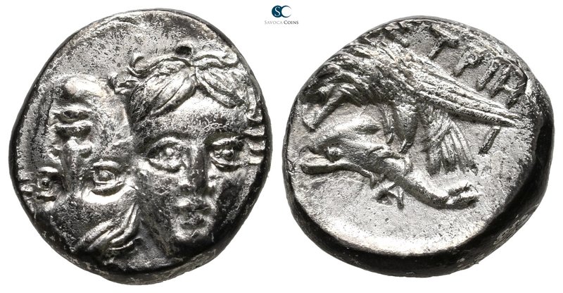 Moesia. Istros 400-300 BC. 
Drachm AR

18 mm., 4,33 g.

Facing male heads, ...
