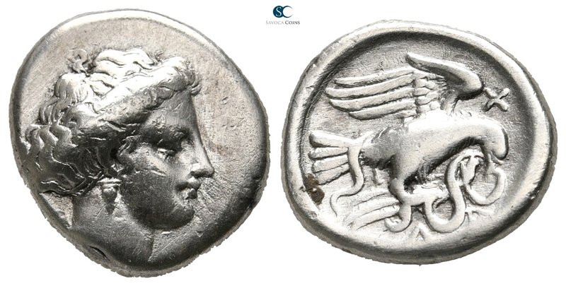 Euboea. Chalkis circa 338-308 BC. 
Drachm AR

17 mm., 3,73 g.

Head of nymp...