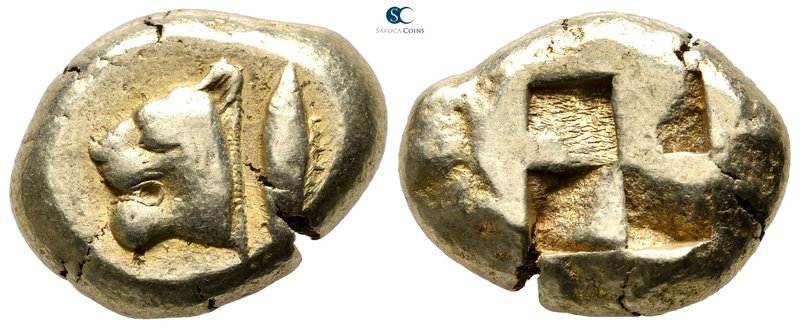Mysia. Kyzikos 550-500 BC. 
Stater EL

22 mm., 16,19 g.

Head of lioness le...
