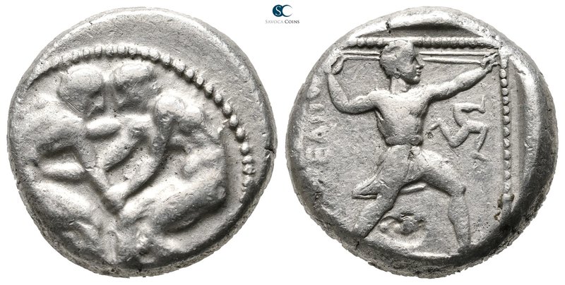 Pamphylia. Aspendos circa 400 BC. 
Stater AR

22 mm., 10,82 g.

Two wrestle...