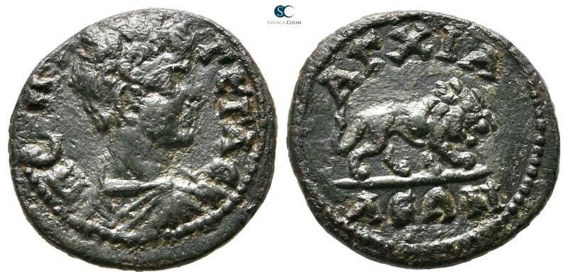 Thrace. Anchialos. Geta AD 198-211. 
Bronze Æ

19 mm., 3,03 g.

Π CEΠT ΓETA...