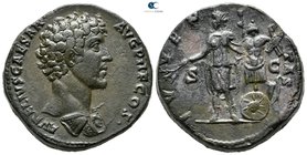 Marcus Aurelius as Caesar AD 139-161. Struck under Antoninus Pius, AD 140-144. Rome. Sestertius Æ