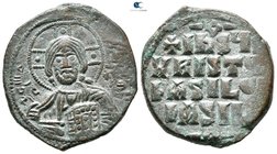 Basil II Bulgaroktonos, with Constantine VIII AD 976-1025. Class 2. Constantinople. Anonymous follis Æ