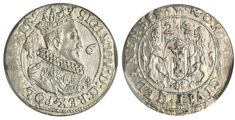 Zygmunt III Waza, Ort Gdańsk 1624/3 - PR• - PCGS AU58

Druga cyfra daty przebi...