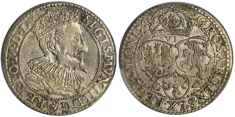 Zygmunt III Waza, Szóstak Malbork 1596 - PCGS AU55 - mała głowa

Odmiana z mał...