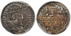 Zygmunt III Waza, Trojak Olkusz 1598 - PCGS MS63

Odmiana z popiersiem króla z 1596 roku. Wariant z POLO M D L.
Piękny, z połyskiem w starej, urokl...