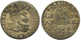 Zygmunt III Waza, Trojak Ryga 1595

Wariant z LIV jak Iger R.95.1.g, ale z krzyżykiem po PO.
Patyna. 

Grade: VF 
Literature: Iger R.95.1.g