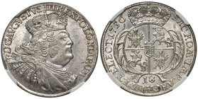 August III Sas, Ort Lipsk 1756 EC - NGC MS63

Odmiana z szerokim popiersiem króla oraz szeroką koroną. 
Wyśmienicie zachowana moneta z mocnym blask...