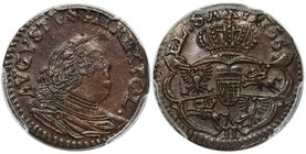 August III Sas, Grosz Gubin 1755 - PCGS MS63 BN - litera H

Wariant z literą H pod tarczami.&nbsp;
Drobna, miedziana moneta w niespotykanym stanie ...