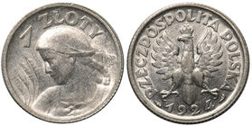 Kobieta i kłosy 1 złoty 1924 

Ładnie zachowany z elementami menniczej świeżości, ale zarazem ze śladami po czyszczeniu.&nbsp; 

Grade: XF- 
Lite...