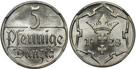 Wolne Miasto Gdańsk - 5 fenigów 1928 - NGC MS65+

Wyśmienita sztuka z wyjątkowo intensywnym, menniczym blaskiem.&nbsp;
Moneta doceniona plusem prze...