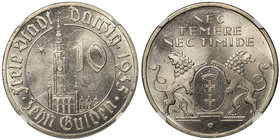 Wolne Miasto Gdańsk - 10 guldenów 1935 Ratusz - NGC MS63 - PIĘKNA

Jedna z najrzadszych monet Wolnego Miasta Gdańsk.
Egzemplarz o znakomitej prezen...