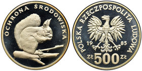 500 złotych 1985 - Ochrona Środowiska - Wiewiórka

Niski nakład 8.000 sztuk.&nbsp;
Jedna, drobna mikrorysa nad ogonem. Patyna.
Moneta w oryginalny...