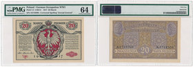 20 marek 1916 Generał - PMG 64 - WYŚMIENITY

Rzadki banknot w stanie emisyjnym.&nbsp;
Piękny egzemplarz z zachwycającą, naturalną, prążkowaną faktu...