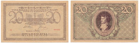 20 marek 1919 -IE- 

Banknot trudny w stanie emisyjnym.&nbsp;
Kilkukrotnie złamany. Naturalny o dobrej prezencji.&nbsp; 

Grade: VF+ 
Literature...