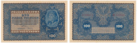 100 marek 1919 - IJ Serja X 

Pospolita odmiana.&nbsp;
Banknot bez najdrobniejszych zagnieceń w polu, powszechnie spotykanych przy wysokich nominał...