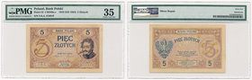 5 złotych 1919 S.7 B - PMG 35 - rzadka odmiana jednocyfrowa

Typologicznie bardzo potrzebny i lubiany banknot. W odmianie jednocyfrowej rzadki.&nbsp...