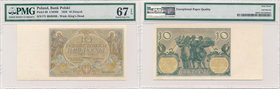 10 złotych 1929 -FV- PMG 67 EPQ

Emisyjny stan zachowania.&nbsp;
Druga najwyższa nota w rejestrze PMG i tylko jeden banknot oceniony wyżej.&nbsp; ...