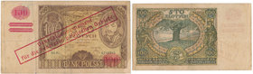 100 złotych 1934(9) -AL- z nadrukiem

Rzadka odmiana, bez kropki dzielącej litery serii oryginalnego przedruku okupacyjnego. Przeważnie na rynku spo...