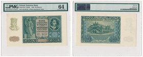 50 złotych 1940 -A- PMG 64

Jeden z rzadszych banknotów okupacyjnych. Pierwsza seria A.&nbsp;
Kolorystyka naturalna. Delikatnie przyczernione naroż...