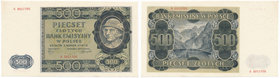 500 złotych 1940 -A- 

Nieznaczne rzadsza seria A.&nbsp;
Technicznie bez zastrzeżeń, ale nieznacznie rozprostowany. Bez śladów zabiegów na mokro.&n...