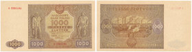 1.000 złotych 1946 -G- 

Śladowe, ledwo wyczuwalne ugięcie w pionie. Zagięta końcówka prawego, dolnego narożnika.
Papier świeży, naturalny z zachow...