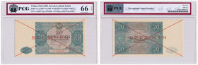 20 złotych 1946 SPECIMEM - PCG 66 EPQ

Odmiana z drukiem w kolorze zielonym z nadrukiem SPECIMEN i przekreśleniami po przekątnej.
Bez ugięć czy zła...