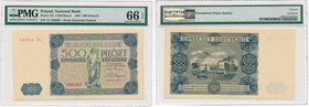 500 złotych 1947 -T2- PMG 66 EPQ 

Rzadsza odmiana z cyfrą 2 w serii.
Piękny egzemplarz. Kolorystyka wysycona, a papier czysty bez jakichkolwiek śl...