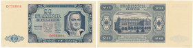 20 złotych 1948 -D- 

Rzadka odmiana jednoliterowa.&nbsp;
Egzemplarz po konserwacji, która dotknęła przeważającą większość znanych banknotów tej od...