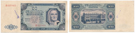 20 złotych 1948 -B- 

Rzadka odmiana jednoliterowa.&nbsp;
Egzemplarz po konserwacji, która dotknęła przeważającą większość znanych banknotów tej od...