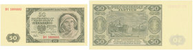50 złotych 1948 -DY-

Śladowa, drobna nagniotka na lewej krawędzi. Reszta wyśmienita, naturalna z mocnym połyskiem druku.&nbsp; 

Grade: UNC/UNC- ...