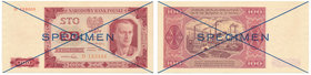 100 złotych 1948 SPECIMEN -D- 

Charakterystyczny, jeden z nielicznych polskich wzorów z nadrukiem koloru niebieskiego.&nbsp;
Delikatne zafalowania...
