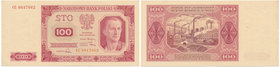 100 złotych 1948 -CC- 

Niemocno ugięty przez środek. Narożniki nieznacznie przyczernione, w tym lewy, dolny zagięty. Zmarszczka papieru na środku l...