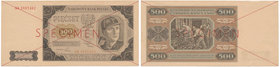 500 złotych 1948 -AA- SPECIMEN

Bez ugięć przez pole, ale ze złamaniem końcówki górnego, prawego narożnika&nbsp; Zagniecenie na górnej oraz lewej kr...