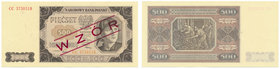 500 złotych 1948 WZÓR -CC- 

Wzór kolekcjonerski.
Stan emisyjny. 

Grade: UNC 
Literature: Miłczak 140Wd