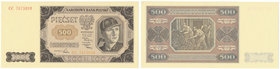 500 złotych 1948 -CC-

Seria z zapasów bankowych.&nbsp;
Drobna nagniotka na górnym marginesie w obrębie prawego, górnego narożnika.&nbsp;
Naturaln...