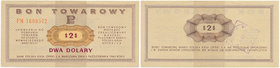 Pewex Bon Towarowy 2 dolary 1969 -FM- 

Rzadki bon towarowy, szczególnie w stanie emisyjnym. Odmiana z obiema literami serii z dużej litery.
Niemoc...