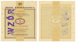 Pewex Bon Towarowy 5 dolarów 1960 WZÓR Ae 0000000 

Nienotowana odmiana wzoru ze starej emisji bonów PKO SA z 1960 roku. Czesław Miłczak notuje egze...