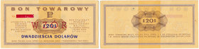 Pewex Bon Towarowy 20 dolarów 1969 WZÓR -Eh- NIEZNANY 

Ogromnej rzadkości wzór nieodnotowany dotychczas w literaturze. Emisja 1969. Numeracja bieżą...
