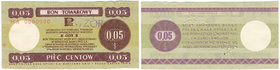 Pewex Bon Towarowy 5 centów 1979 WZÓR HA 0000000 

Dużej rzadkości wzór bonu towarowego PEKAO z ostatniej emisji z roku 1979. Numeracja zerowa, perf...